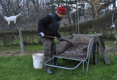 Mixing potting soil