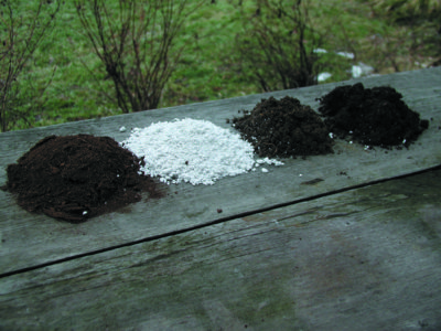 Peat, perlite, soil, and compost