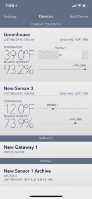 Sensorpush, screen shot of current readings