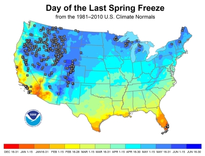 Map of last frost dates