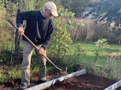 Spreading compost