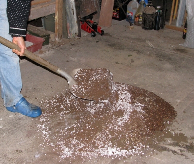 Mixing potting soil