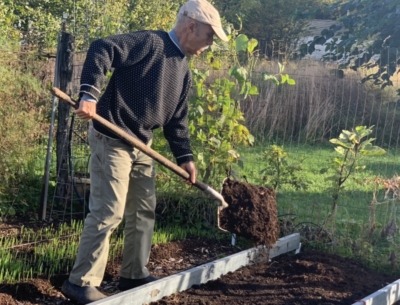 Spreading compost