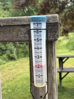 A rain gauge can tell the amount of moisture falling from the sky whether from rain or your sprinkling